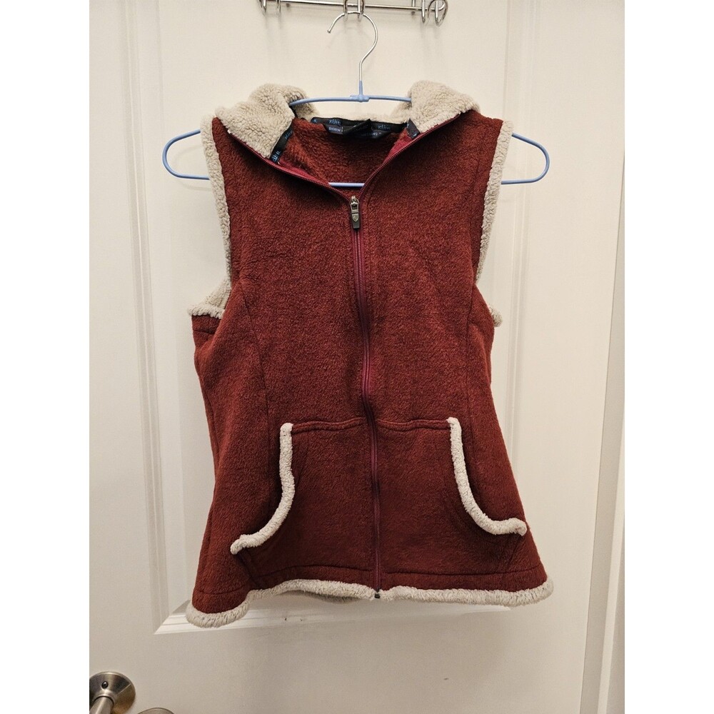 KÜHL Womens Fleece Vest Hooded Sherpa Trim Full Zip Burgundy Red Size M